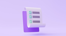 Clipboard with checklist paper note icon or symbol on Purple background 3d rendering